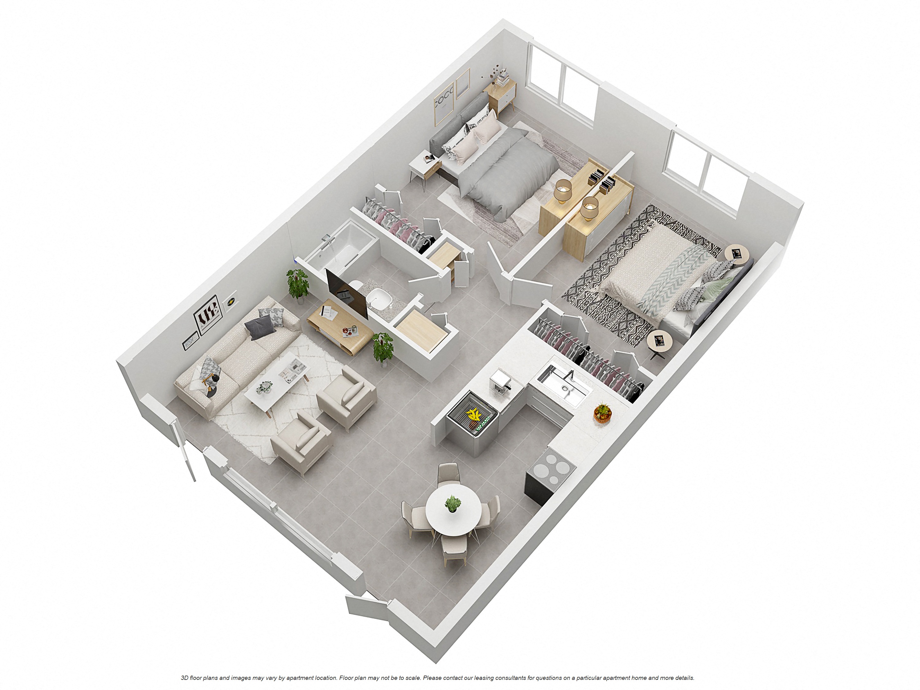 Floor plan for 2 beds, 1 bath, 775 sqft